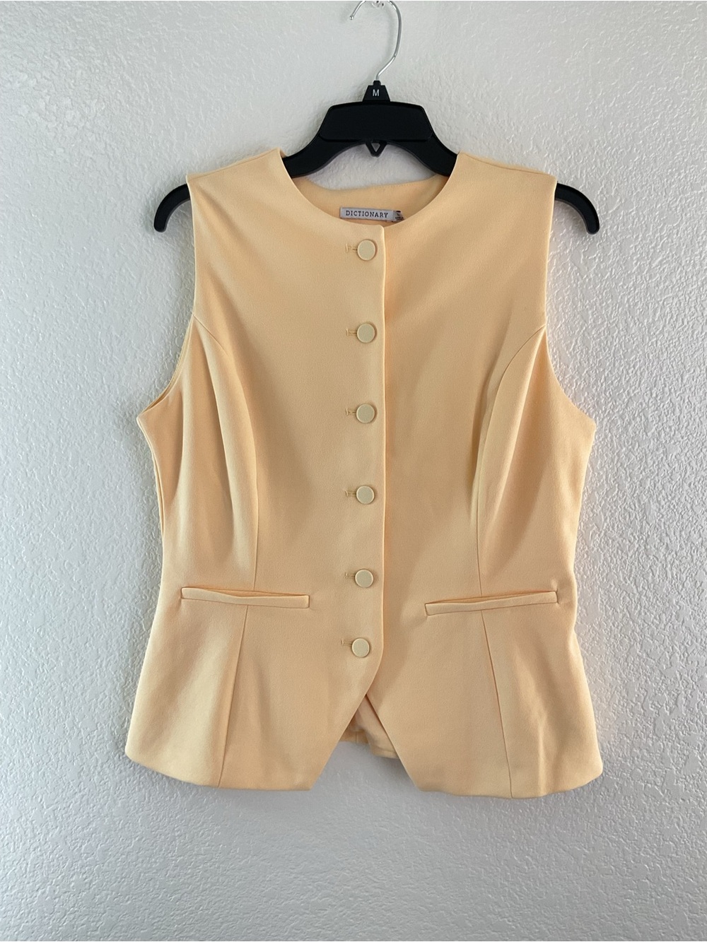 Dictionary Yellow Sleeveless Button-Front Tailored Vest Office Executive Chic